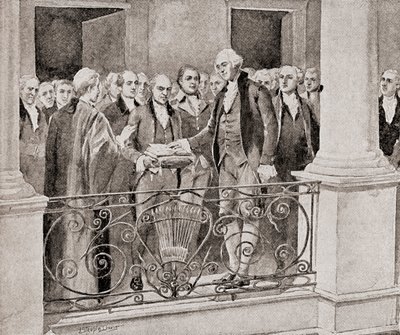 The first inauguration of George Washington, April 30, 1789, from The History of Our Country, published 1905 by J. Steeple Davis